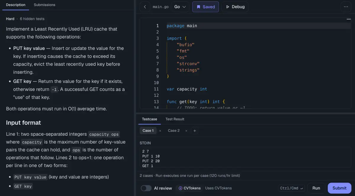 Coding workspace with tests