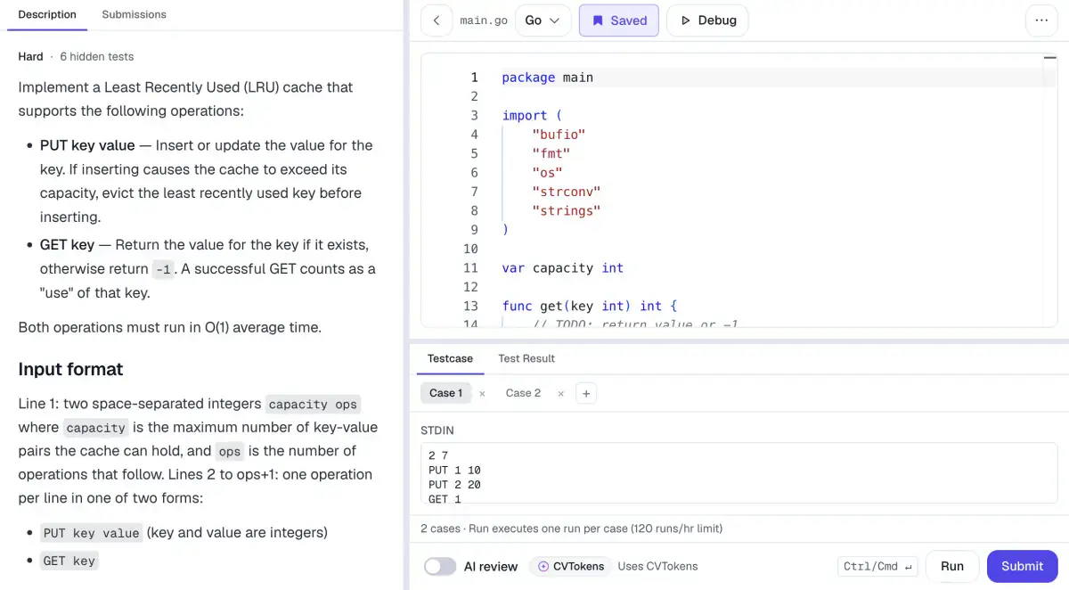 Coding workspace with tests